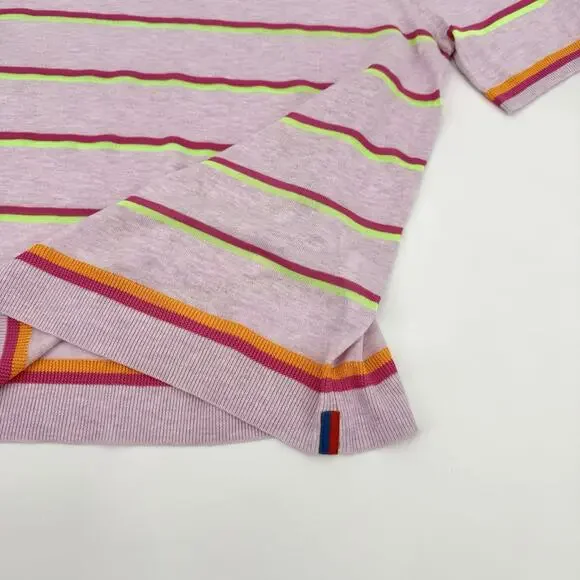 KULE Fine Knit Short Sleeve Top Lavender W/Stripes Linen Blend Size LARGE Preppy - Picture 8 of 9